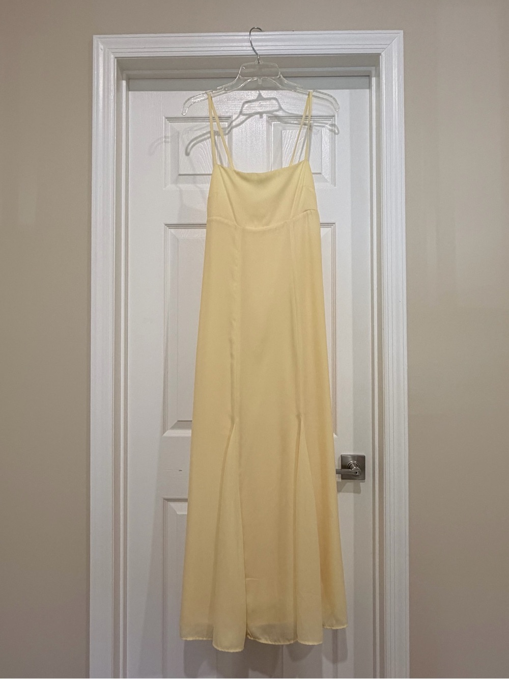 Women's Lemon Yellow Maxi Slip Dress with Spaghetti Straps